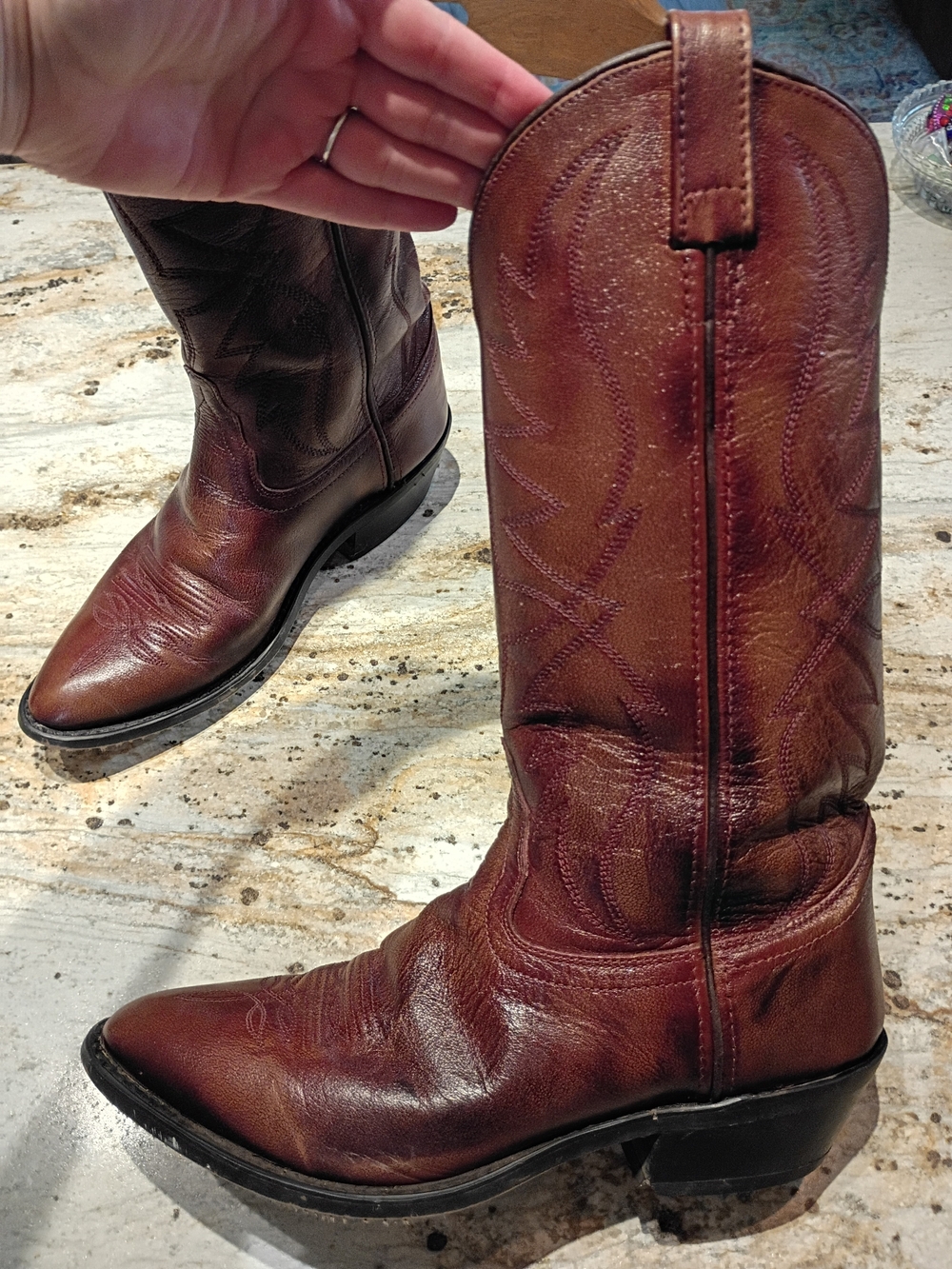 Women's Size 9 Burgundy/Brown Leather Western Boots - Picture 5 of 7